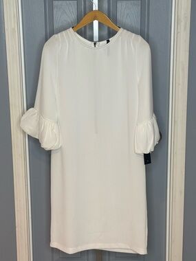 IC Collection White Ruffle Sleeve Shift Dress with Puff Sleeves NWT